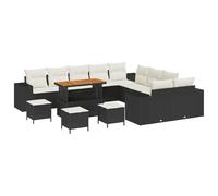 vidaXL Set Divano da Giardino 14 Pezzi con Cuscini Nero Polyrattan Acacia