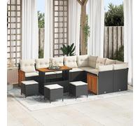 vidaXL Set Divano da Giardino 14 pz 10 posto Nero e Crema polyrattan