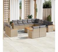vidaXL Set Divano da Giardino 14 pz con Cuscini Beige Misto Polyrattan
