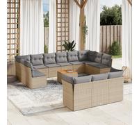 vidaXL Set Divano da Giardino 14 pz con Cuscini Beige Misto Polyrattan