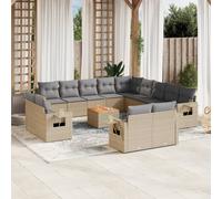 vidaXL Set Divano da Giardino 14 pz con Cuscini Beige Misto Polyrattan
