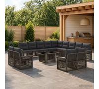 vidaXL Set Divano da Giardino 14 pz Grigio e Grigio Scuro polyrattan