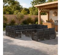 vidaXL Set di divani da giardino, 14 pezzi, grigio e grigio scuro, moderno divano da giardino, resistente alle intemperie, modulare, sedute confortevoli, cuscini in schiuma facili da pulire