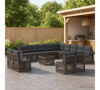 vidaXL Set Divano da Giardino 14 pz Grigio polyrattan