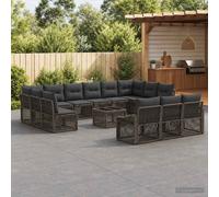 vidaXL Set Divano da Giardino 14 pcs Grigio polyrattan, Divano rattan moderno, resistente alle intemperie, design modulare, con appoggi regolabili, mobilio da esterno