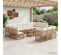 vidaXL Set Divano da Giardino 14 pz Naturale e Bianco Crema polyrattan