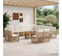 vidaXL Set Divano da Giardino 14 pz Naturale e Bianco Crema polyrattan