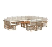 vidaXL Set Divano da Giardino 14 pz Naturale e Bianco Crema polyrattan