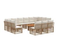 vidaXL Set Divano da Giardino 14 pz Naturale e Bianco Crema polyrattan