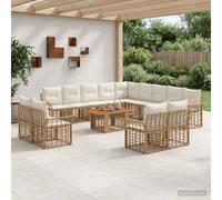 vidaXL Set Divano da Giardino 14 pz Naturale e Bianco Crema polyrattan