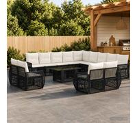 vidaXL Set Divano da Giardino 14 pz Nero e Bianco Crema polyrattan