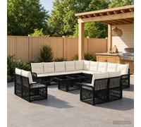 vidaXL Set Divano da Giardino 14 pz Nero e Bianco Crema polyrattan