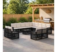 vidaXL Set di divani da giardino, 14 pezzi, nero e bianco crema, divano da giardino moderno, resistente alle intemperie, sedute modulari per patio, terrazza, balcone o giardino