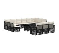vidaXL Set Divano da Giardino 14 pz Nero e Bianco Crema polyrattan