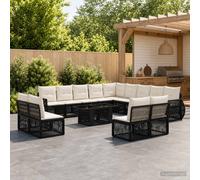 vidaXL Set Divano da Giardino 14 pz Nero e Bianco Crema polyrattan