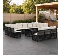 vidaXL Set Divano da Giardino 14 pz Nero e Bianco Crema polyrattan
