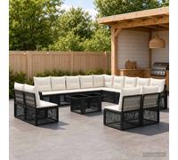 vidaXL Set Divano da Giardino 14 pz Nero e Bianco Crema polyrattan