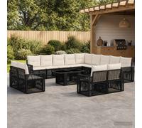 vidaXL Set Divano da Giardino 14 pz Nero e Bianco Crema polyrattan