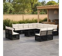 vidaXL Set Divano da Giardino 14 pz Nero e Bianco Crema polyrattan