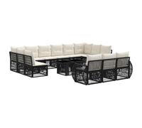 vidaXL Set Divano da Giardino 14 pz Nero e Bianco Crema polyrattan