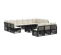 vidaXL Set Divano da Giardino 14 pz Nero e Bianco Crema polyrattan