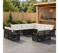 vidaXL Set Divano da Giardino 14 pz Nero e Bianco Crema polyrattan