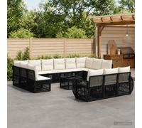 vidaXL Set di divani da giardino, 14 pezzi, nero e bianco crema, divano modulare per giardino, resistente alle intemperie, comodo, facile da pulire, spazio esterno