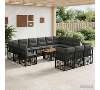 vidaXL Set Divano da Giardino 14 pz Nero e Grigio scuro polyrattan