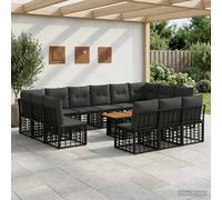 vidaXL Set Divano da Giardino 14 pz Nero e Grigio scuro polyrattan