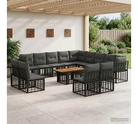 vidaXL Set Divano da Giardino 14 pz Nero e Grigio scuro polyrattan