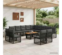 vidaXL Set Divano da Giardino 14 pz Nero e Grigio scuro polyrattan
