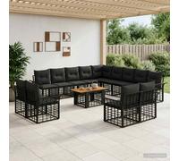 vidaXL Set Divano da Giardino 14 pz Nero e Grigio scuro polyrattan