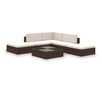 Set divani da giardino 6 pz con cuscini in polyrattan marrone