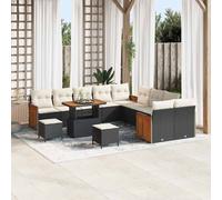 vidaXL Set Divano da Giardino 17 pz 10 posto Nero e Crema polyrattan