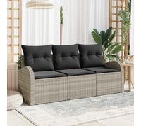 vidaXL Set di 3 divani da giardino con cuscino, beige e nero, in rattan sintetico, resistente alle intemperie, per esterni, moderni, con cuscini con cerniera rimovibili, poltrona modulare