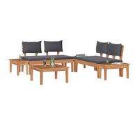 vidaXL Divano modulare da Esterno in Legno massello di Acacia e Poliestere, Color Marrone e Grigio Scuro. Ha Uno Stile Rustico da Fattoria ed è Pronto all'Uso, Non Serve assemblarlo. Include 2 Panch