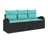vidaXL Set Divano da Giardino 3 pcs Nero e turchese Poly Rattan, Set Giardino, Sofà Modulari per Esterni, Rattan Robusto per l'Estate, Elegante Disposizione per il Terreno
