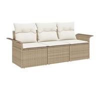 vidaXL Set di divani da giardino in 3 pezzi, con cuscini beige in rattan poliestere, mobili da esterno per design moderno, elegante, confortevole, resistente ai raggi UV, divano da patio senza