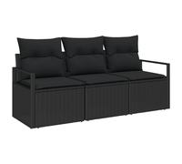 vidaXL Set di Divani da Giardino 3 Pezzi con Cuscini Nero Polyrattan, Divano da Giardino 2 Posti Cuscini Nero Polyrattan