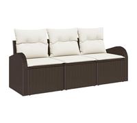 vidaXL Set Divano da Giardino 3 Pezzi con Cuscini Marrone Rattan Poliestere Modulare Seduta Esterno Confortevole Piedini Regolabili Arredo Patio Divano Sezionale