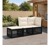 vidaXL Set Divano da Giardino 3 pz 3-Numero di posti Nero polyrattan