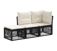 vidaXL Set Divano da Giardino 3 pz 3-Numero di posti Nero polyrattan
