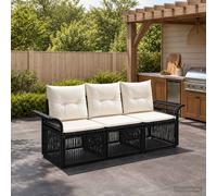 vidaXL Set Divano da Giardino 3 pz 3-Posti Nero polyrattan