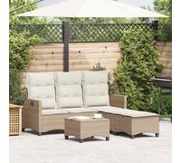 Set Divano da Giardino 3 pz con Cuscini a L Beige in Polyrattan