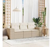 vidaXL Set Divano da Giardino 3 pz con Cuscini Beige in Polyrattan