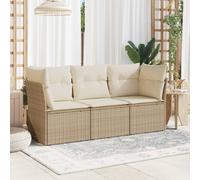 vidaXL Set Divano da Giardino 3 pz con Cuscini Beige in Polyrattan