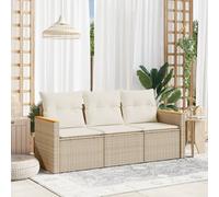 vidaXL Set Divano da Giardino 3 pz con Cuscini Beige in Polyrattan