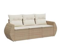 vidaXL Set Divano da Giardino 3 pz con Cuscini Beige in Polyrattan