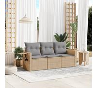 vidaXL Set Divano da Giardino 3 pz con Cuscini Beige in Polyrattan