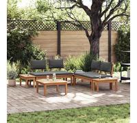 vidaXL Divano modulare da Esterno in Legno massello di Acacia e Poliestere, Color Marrone e Grigio Scuro. Ha Uno Stile Rustico da Fattoria ed è Pronto all'Uso, Non Serve assemblarlo. Include 2 Panch
